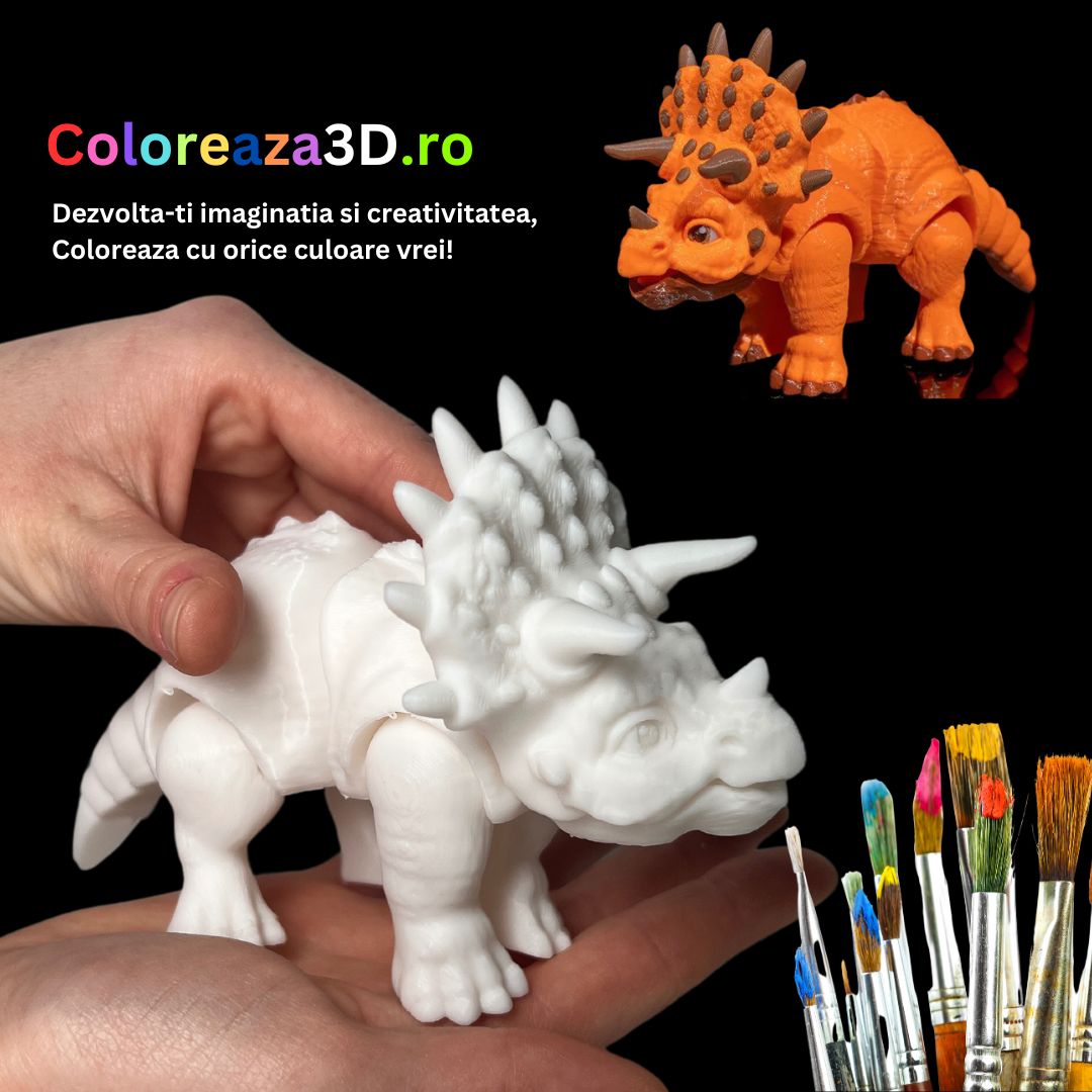 Coloreaza Dinozaurul Triceratops 3D Articulat – Jucăria de Colorat care Stimulează Creativitatea și Abilitățile Motorii ale Copiilor!