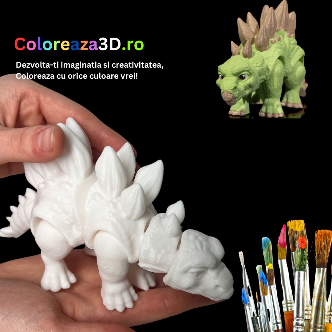 Colorează Dinozaurul Stegozaur 3D – Jucărie Articulată pentru Dezvoltarea Imaginației și Abilităților Copiilor