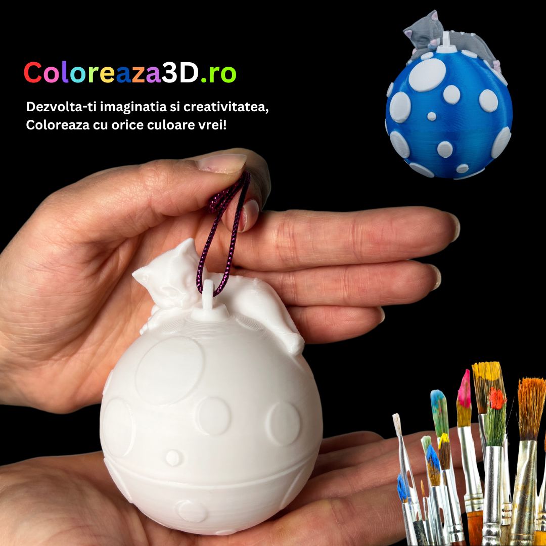 Coloreaza Globul Pisicuța de Crăciun 3D – Decorațiunea Interactivă pentru Copiii Creativi!