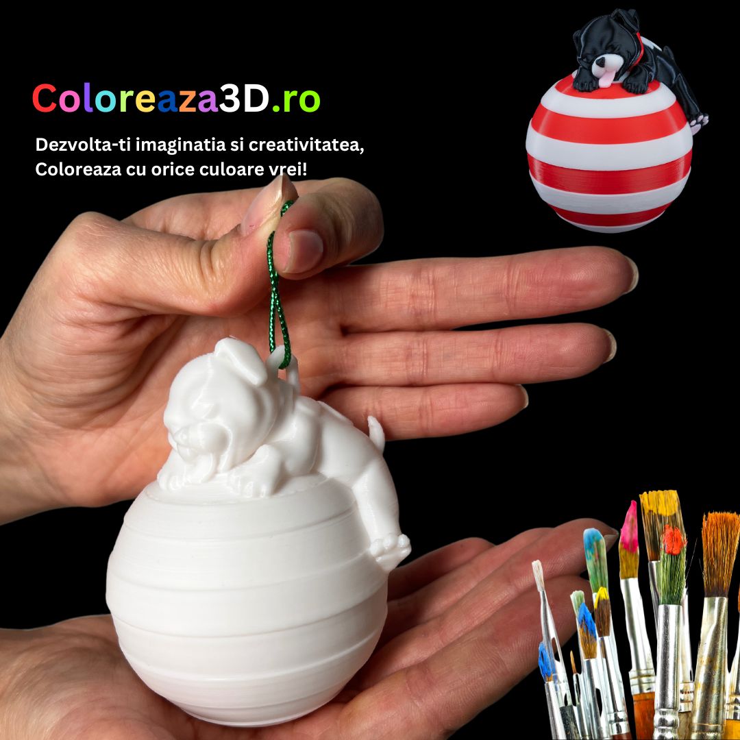 Coloreaza Globul Căţeluşul de Crăciun 3D – Decoraţiunea Personalizabilă pentru Bradul Copiilor!