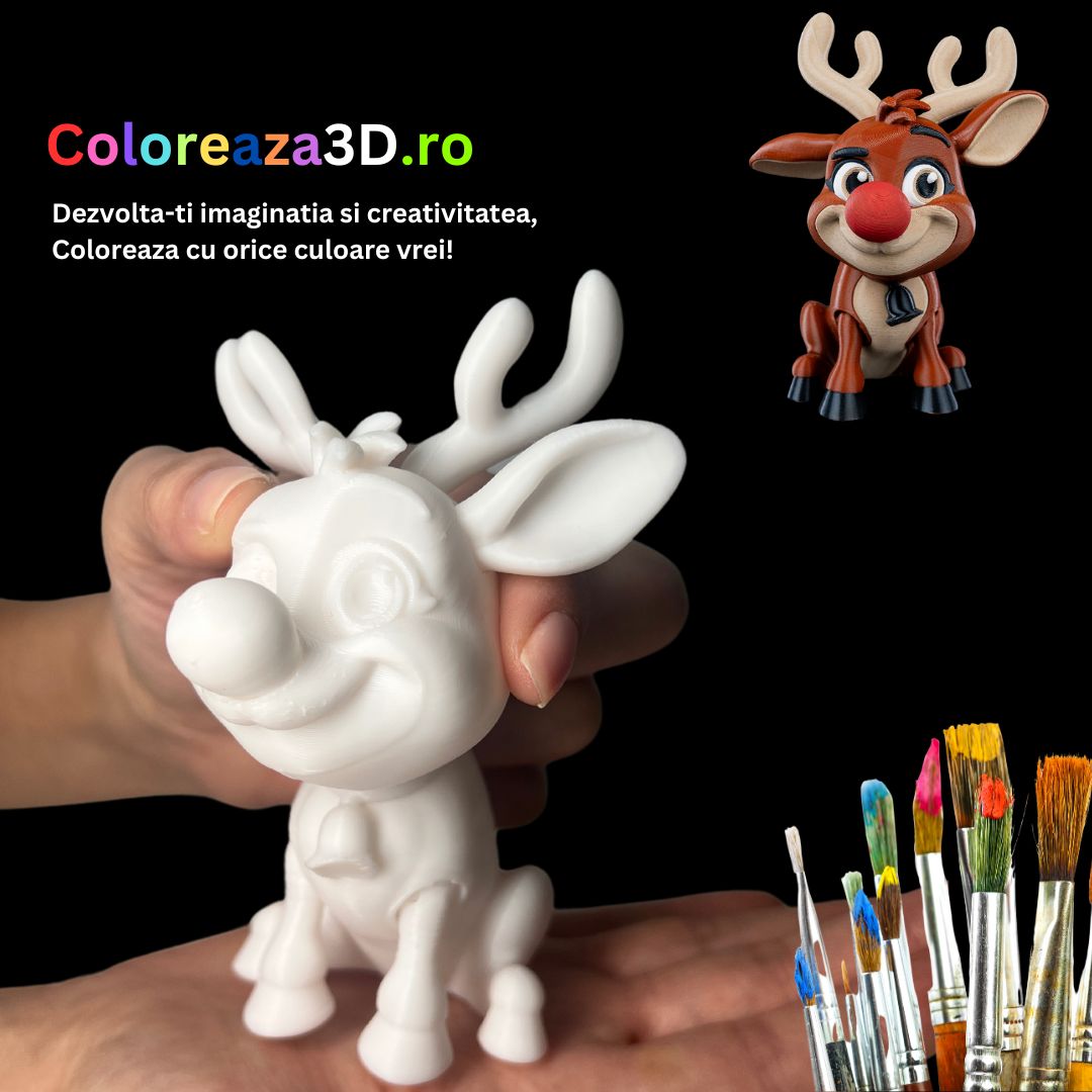 Coloreaza Renul Rudolf 3D – Jucăria de Colorat Care Aduce Bucuria Crăciunului!