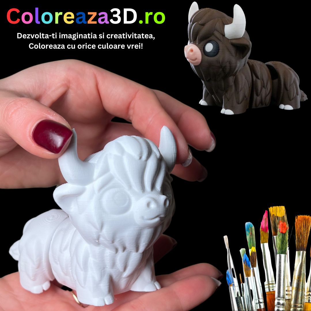 Coloreaza Baby Bizon 3D – Micuțul Aventurier al Preriilor, Gata să Fie Colorat!