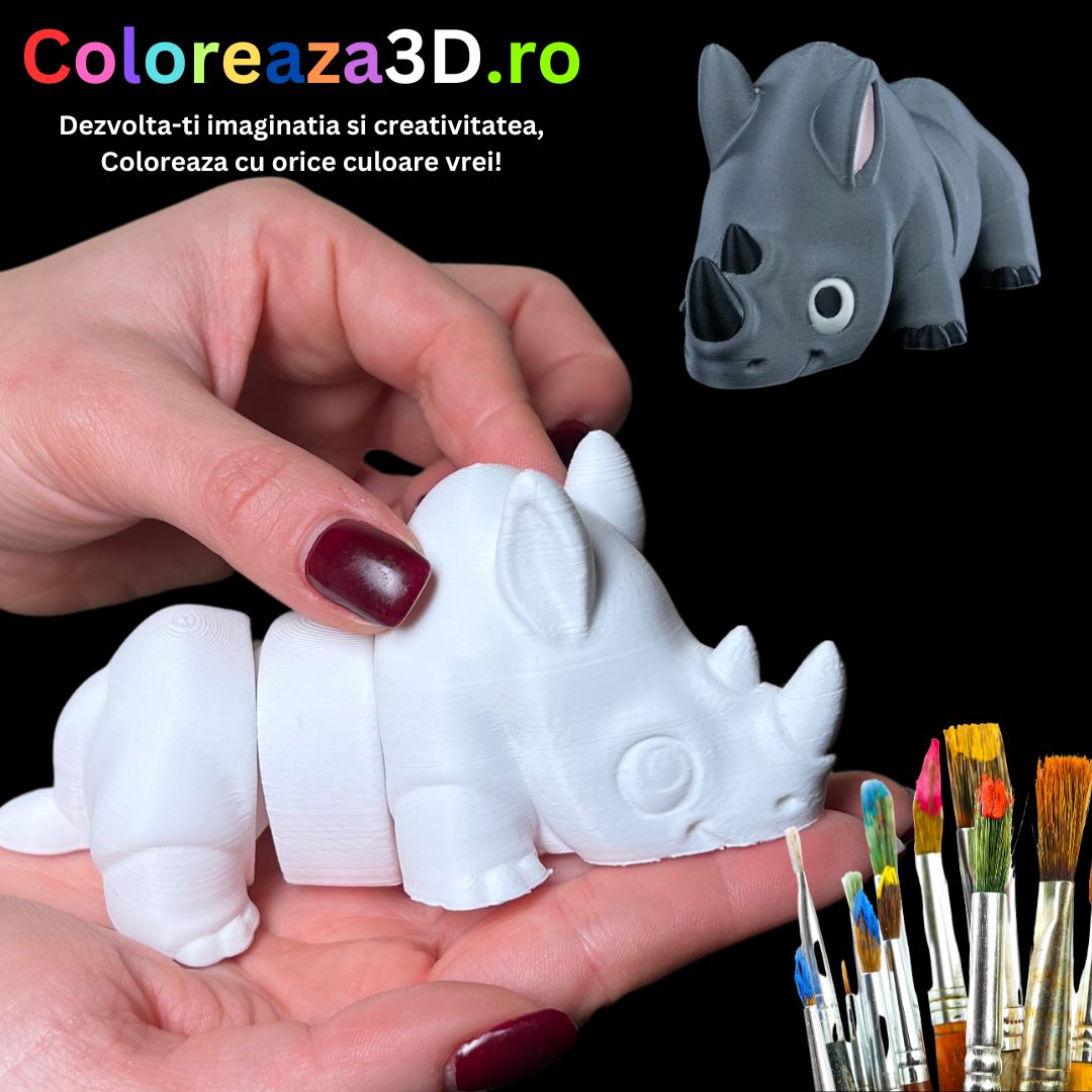 Coloreaza Baby Rinocerul 3D – Un Pui Adorabil ce Prinde Viață prin Imaginația Copiilor!